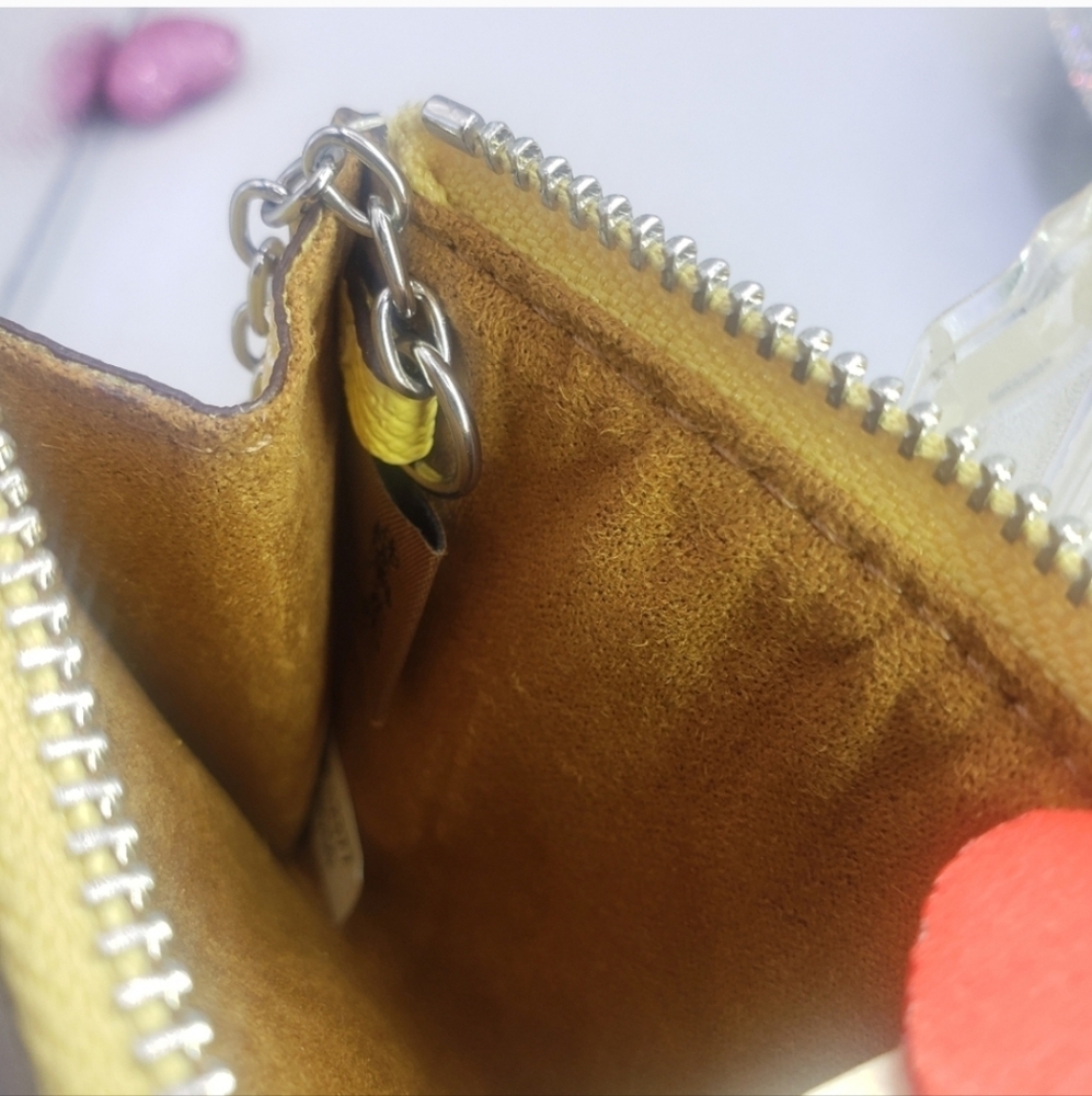 Coach Mini Skinny ID Window Card Case Keyring  Sleek Compact Retro Yellow - Picture 9 of 10